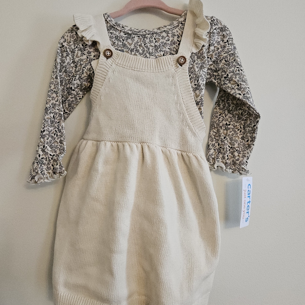 Floral Long Sleeve Dress with Cream Pinafore